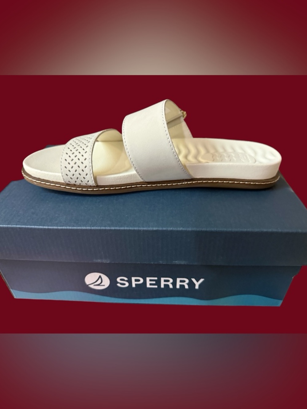 Sperry Women's Double Strap Slide Sandals in Off-White and Brown - Picture 7 of 7